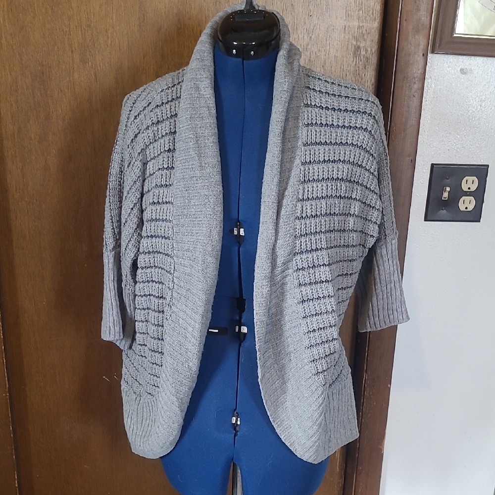 Gray Knit Open Front Cardigan